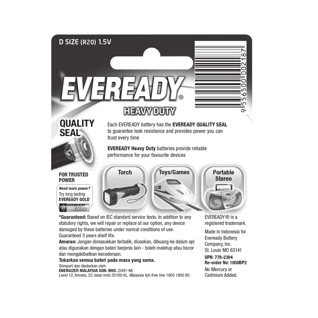 Pin Eveready D 1050 SW2