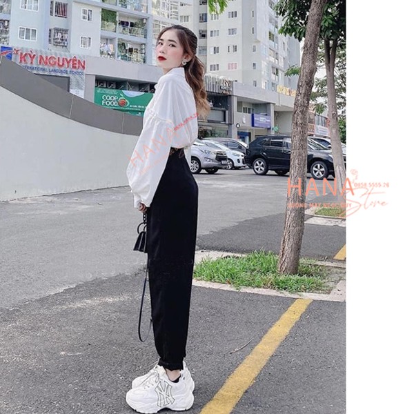 Quần baggy cạp cao 4 cúc bấm màu đen nữ - Dáng quần baggy công sở dài mặc đi làm công sở học sinh đi học - Vải Vitex dày | BigBuy360 - bigbuy360.vn