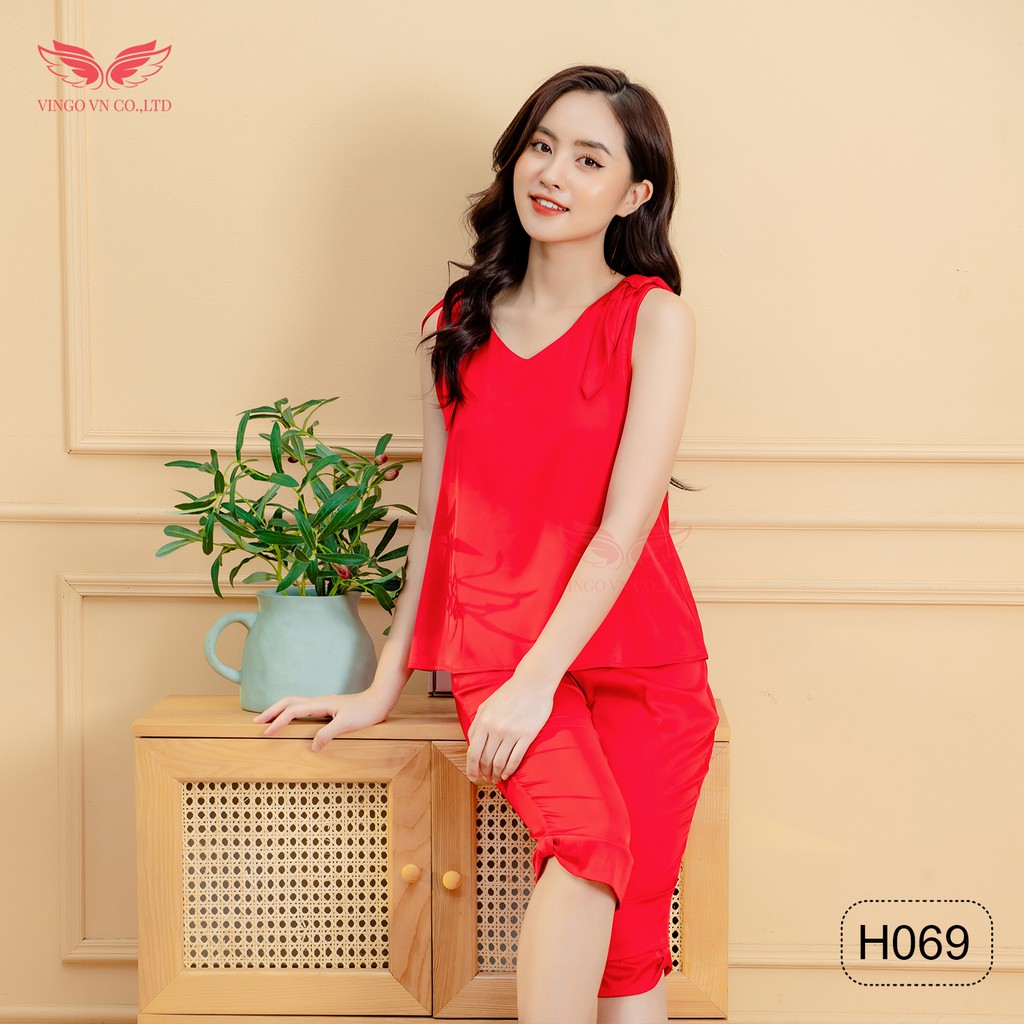 VINGO Bộ Ngủ Nữ Pyjama Lụa Ba Lỗ Quần Lửng Tay Áo Phối Nơ Thỏ/ Cánh Tiên Dễ Thương H069 VNGO | BigBuy360 - bigbuy360.vn