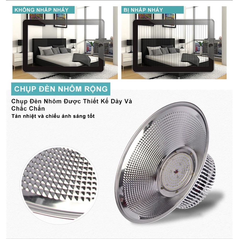 Đèn Led pha xưởng chụp đèn tròn ánh sáng trắng