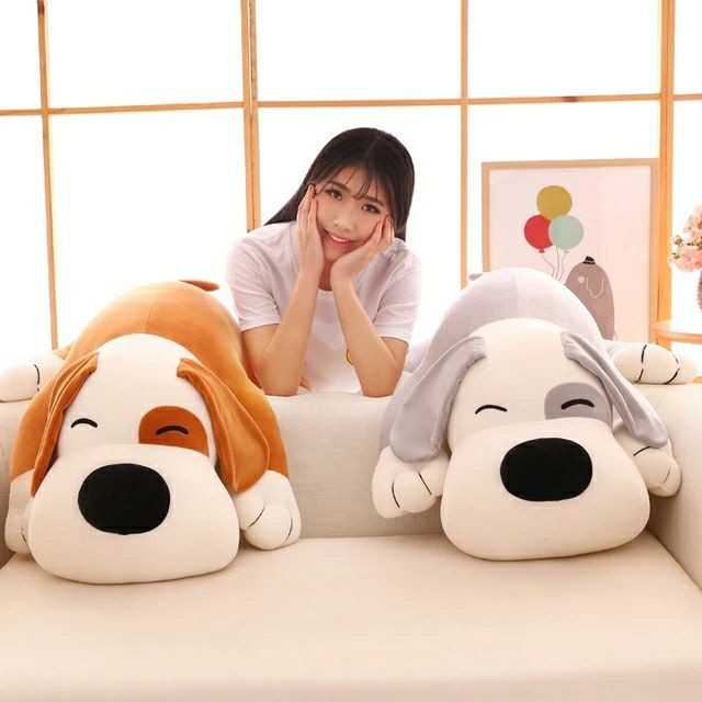 Gấu Bông Chú Chó Nằm Mắt Híp Mũi tròn - Kích Thước 67cm - Chất Liệu Cao Cấp