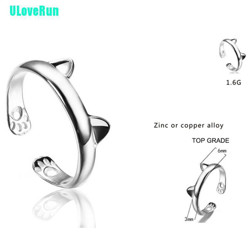 1 Nhẫn Mạ Bạc Hình Tai Mèo Dễ Thương