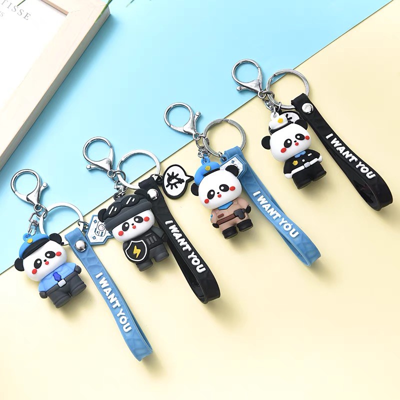 Móc khoá Gấu trúc bảo vệ dễ thương dùng treo balo , móc khoá