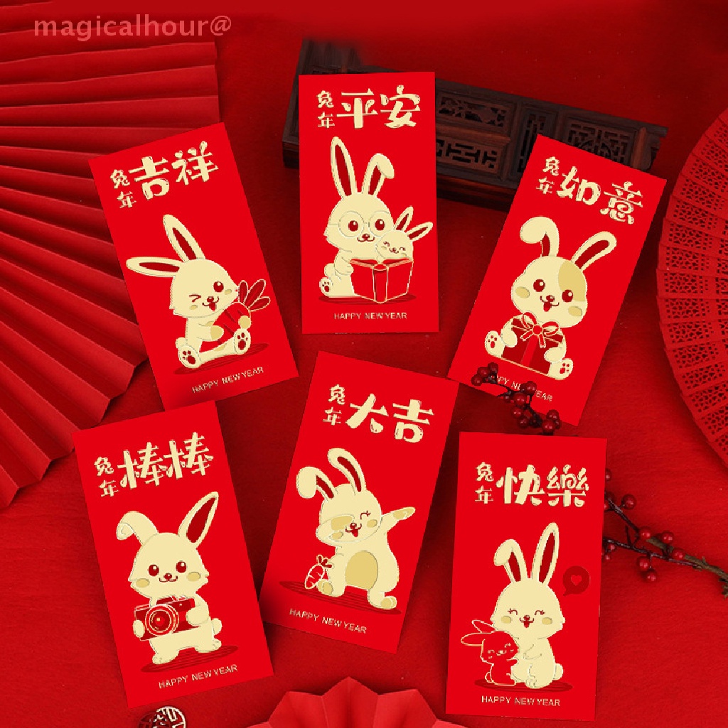 Set 6 Bao Lì Xì Mừng Năm Mới 2023 Màu Đỏ May Mắn Phong Cách Trung Hoa