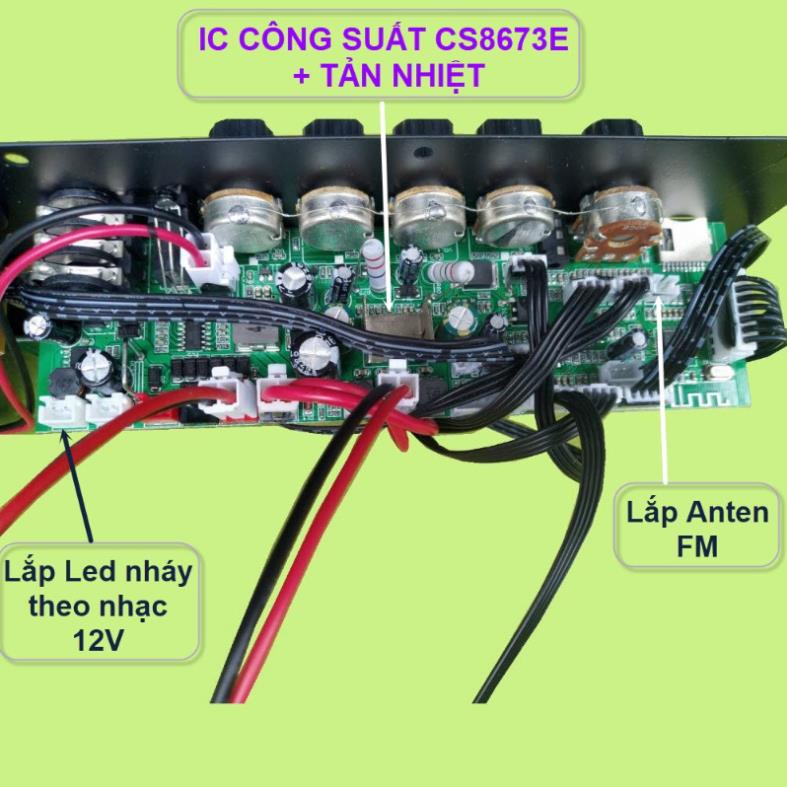 Mạch loa kéo CS8673E 130W, thu âm LIVESTREAM, DSP lập trình chống hú có chỉnh Bass Treble Micro, nguồn xung 220V