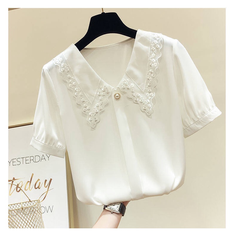 Áo Sơ Mi Chiffon Mỏng Dáng Rộng Tay Cộc Cổ Búp Bê Phong Cách Phương Tây Thời Trang Mùa Hè 2022 Dành Cho Nữ