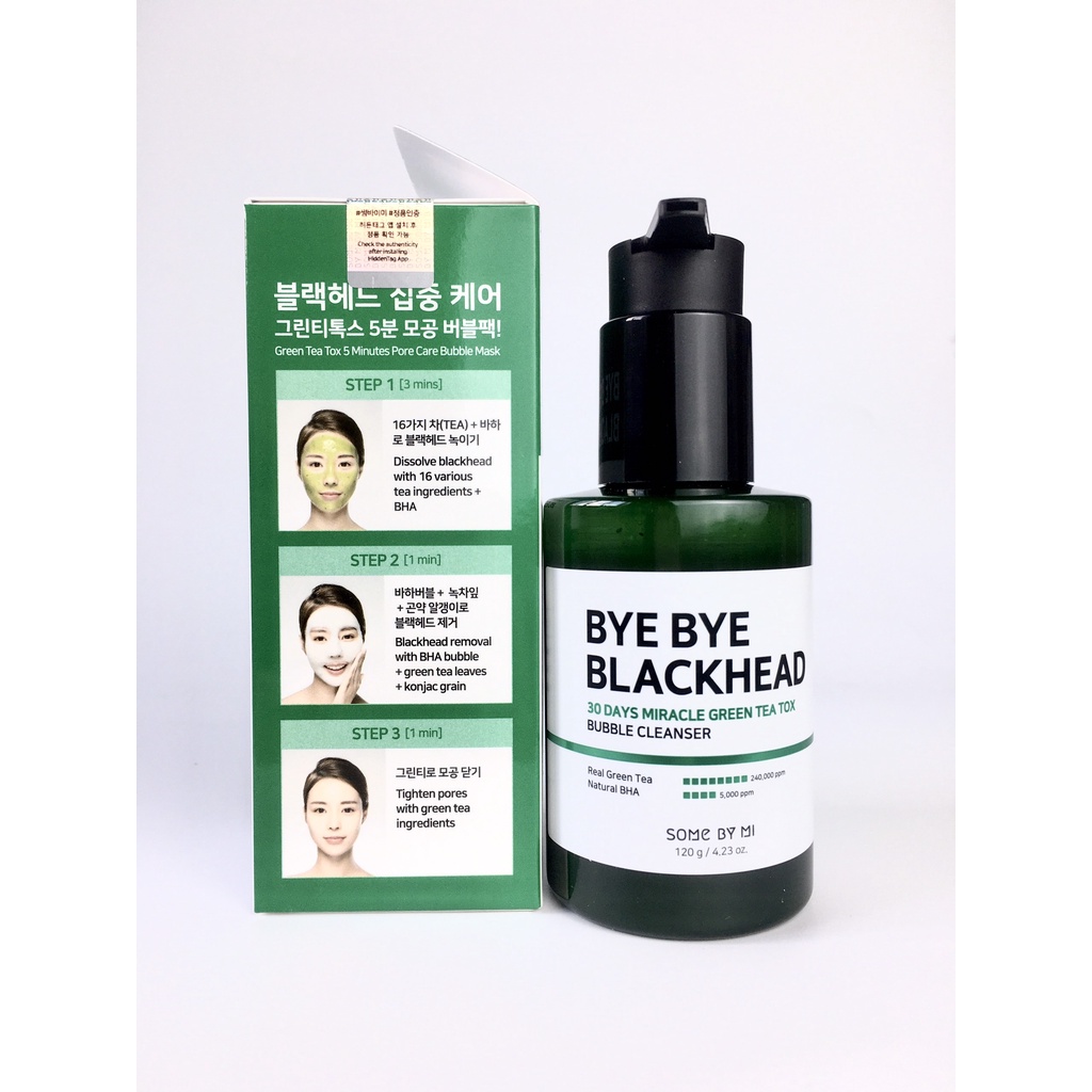 Sữa Rửa Mặt Some By Mi Sủi Bọt Làm Giảm Mụn Đầu Đen Bye Bye Blackhead 30 Days Miracle Green Tea Tox Bubble Cleanser 120m