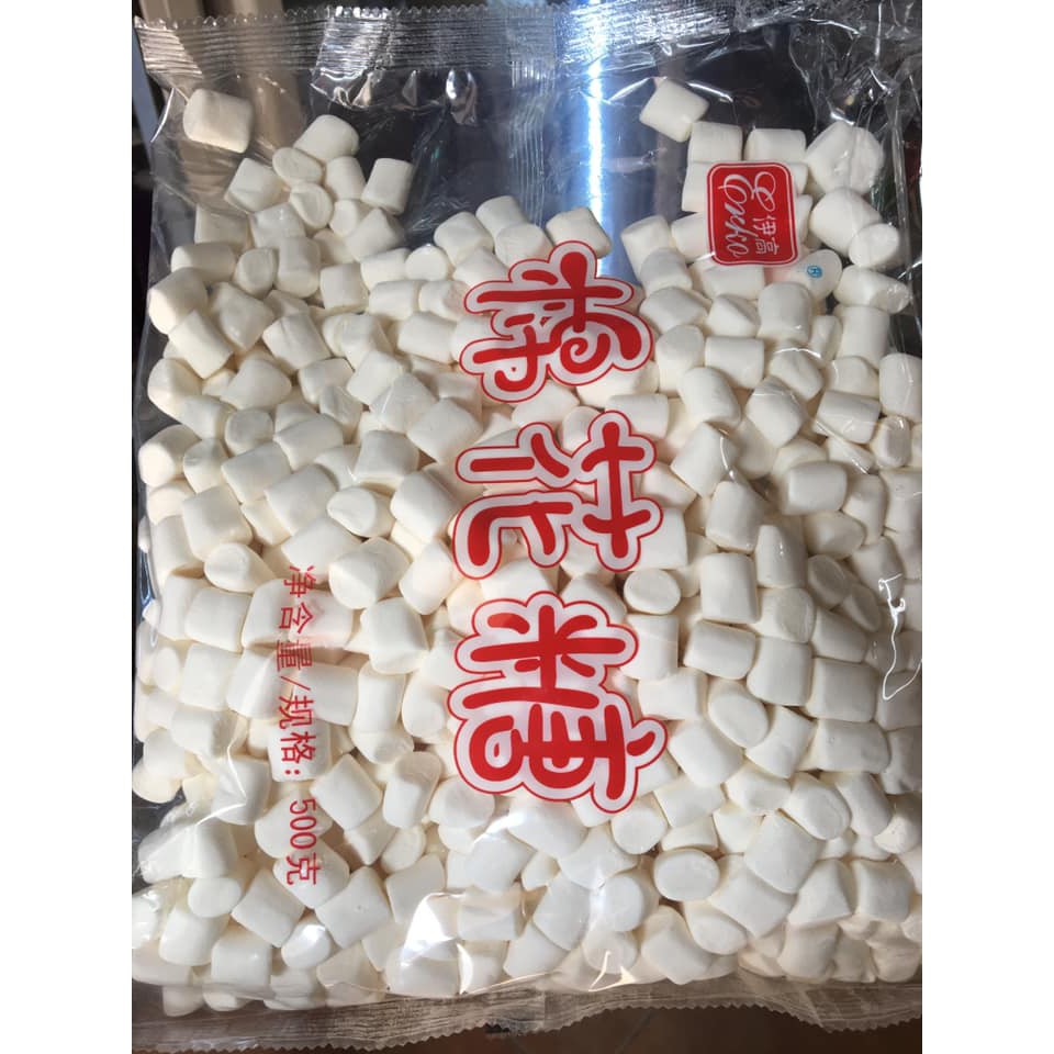 kẹo Xốp Dẻo Marshmallow màu trăng gói 500g hạt nhỏ