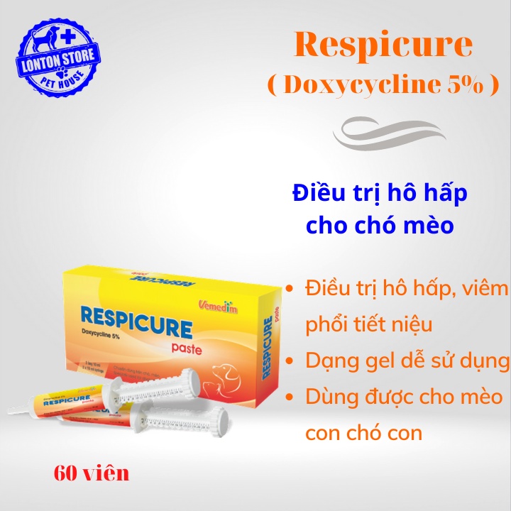 VEMEDIM Respicure Paste dùng cho chó, mèo hô hấp, tiêu hóa, ống gel 10ml, Lonton store