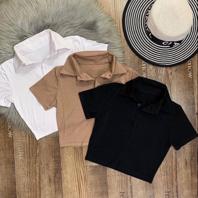 Áo thun croptop polo trơn GB