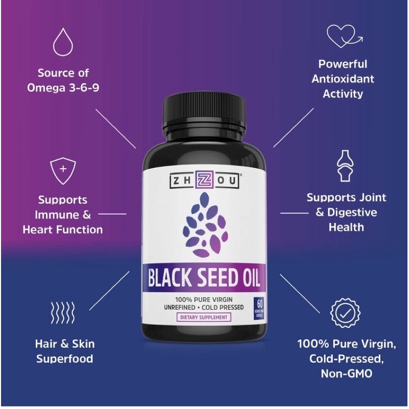 Viên chay dầu thì là đen 100% nguyên chất ZHOU Black Seed Oil 60 viên USA