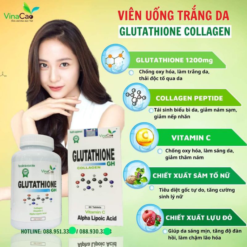 Viên uống trắng da Glutathione 600mg/viên - Công thức cải tiến-ngăn ngừa nám da,tàm nhang...