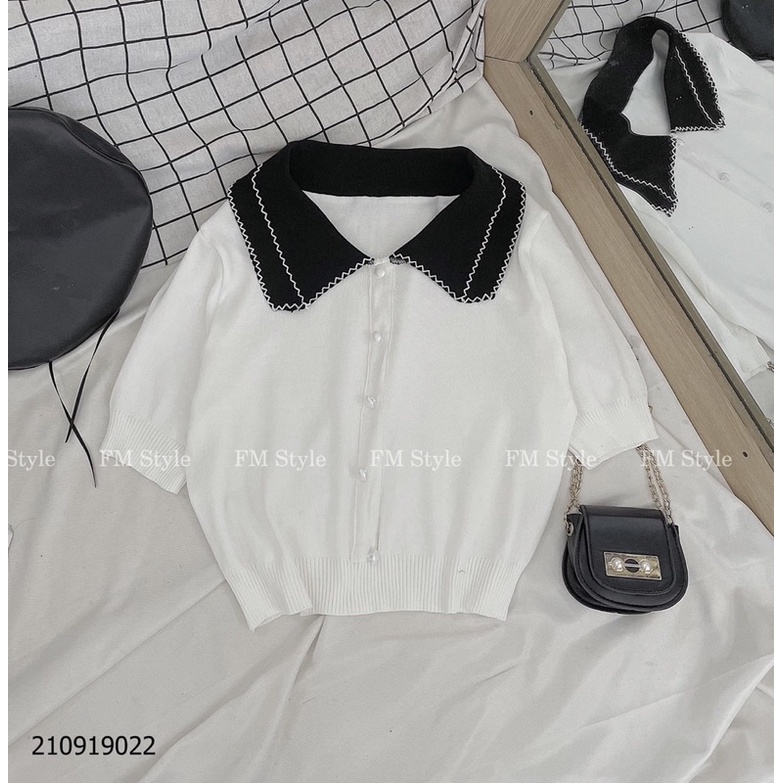 Áo len cổ sen cúc đính kẻ ngang và trơn ngắn tay bo gấu AL8022 - NhiNhi Shop | BigBuy360 - bigbuy360.vn