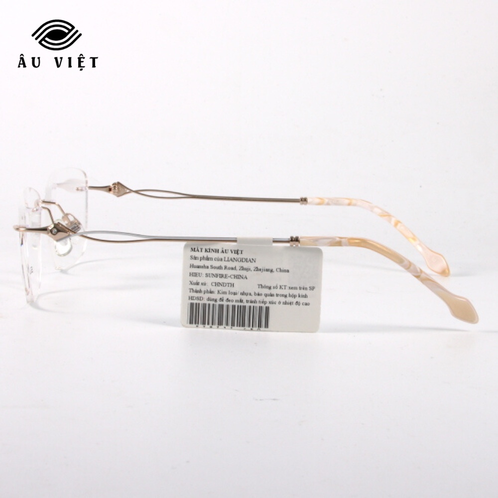 Gọng kính khoan nữ kim loại titanium dáng vuông chữ nhật Sunfire ST-8717 vân đá trắng/hồng Full box