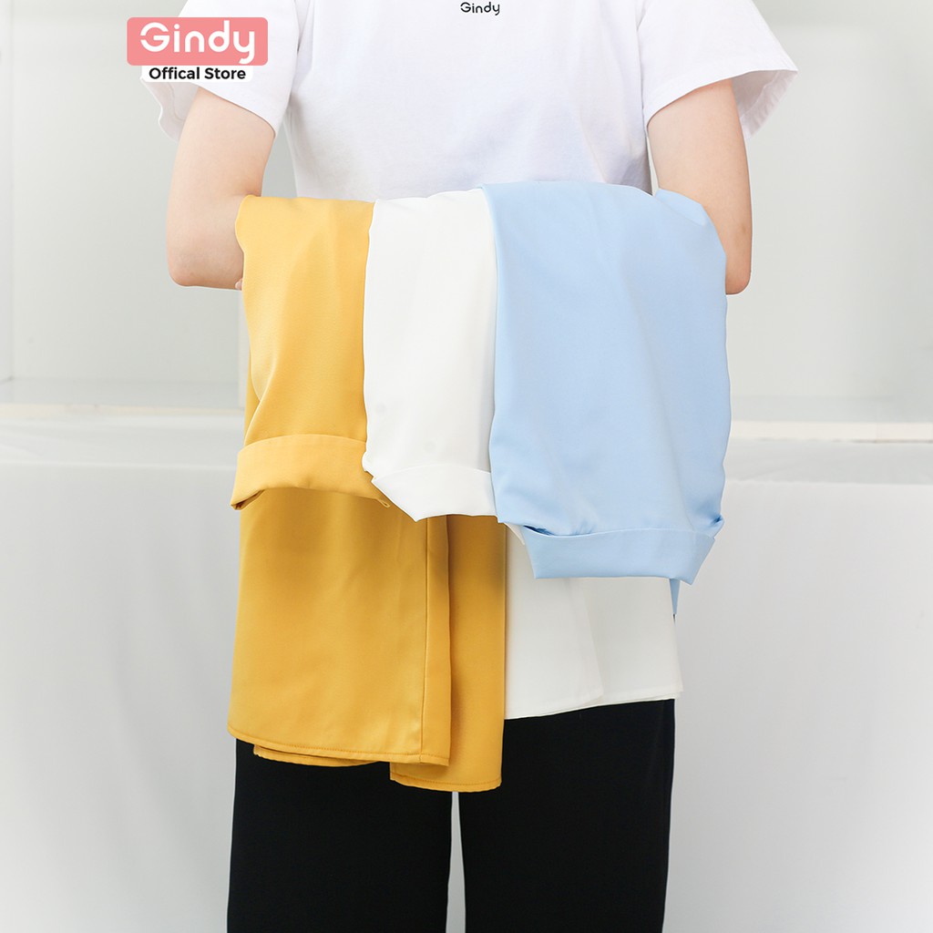 Áo sơ mi nữ trơn GINDY form rộng tay ngắn cổ bẻ vải lụa nhật dáng suông nhiều màu sơmi kiểu Hàn Quốc A5145 | BigBuy360 - bigbuy360.vn