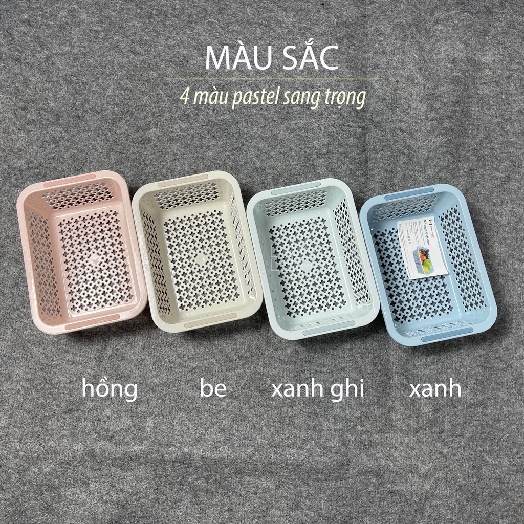 Rổ nhựa hình chữ nhật cao cấp Châu Hưng, màu pastel Hàn Quốc, nhựa nguyên sinh kháng khuẩn Ag+ của gia dụng Du Thủy