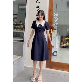 ĐẦM MIDI ĐÍNH NÚT PHỐI CỔ BẺ