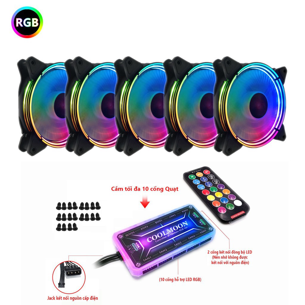 Bộ 5 Fan Coolmoon M1 gồm 5 Fan + Hub + Điều Khiển - New - BH 06 Tháng Lỗi 1 đổi 1 | BigBuy360 - bigbuy360.vn