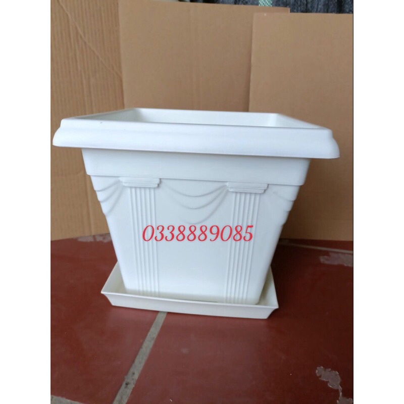 Chậu nhựa vuông V30 (30x30cm) có vành họa tiết nổi sang, dày, tráng men sứ đẹp,hàng sẵn kho