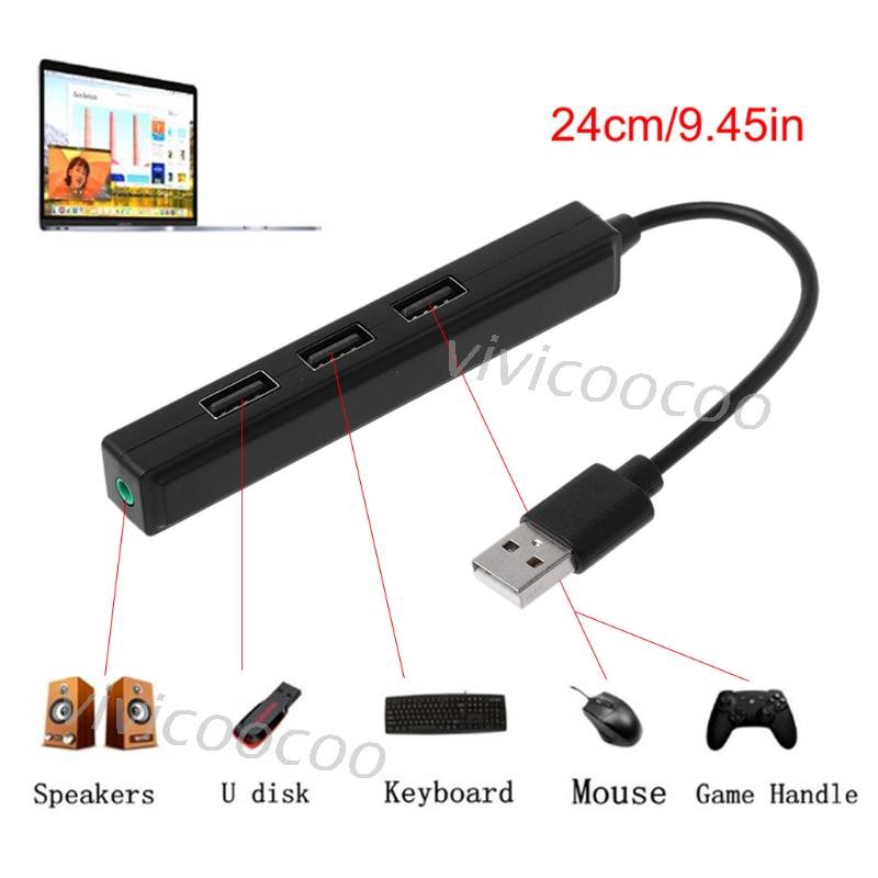 (Hàng Mới Về) Bộ Chia Âm Thanh Usb 2.0 Với 3 Cổng Âm Thanh 3.5mm Cho Pc / Laptop