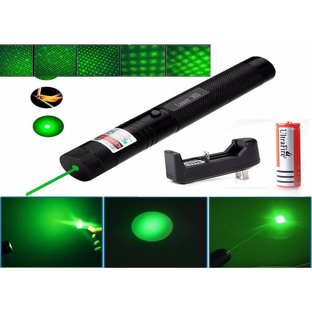 [FREESHIP] Đèn Pin Laser 303 Ánh Sáng Xanh Lá Chiếu Xa Cực Mạnh, Kèm Phụ Kiện Dùng Pin Sạc