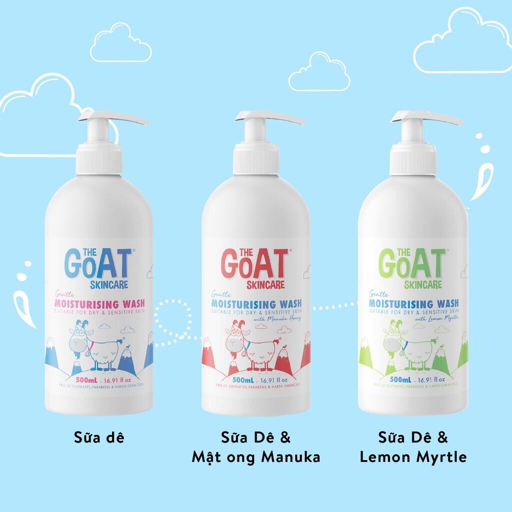 Sữa tắm dưỡng ẩm chiết xuất Sữa Dê tươi và Lemon Myrtle  The Goat Skincare 500ml