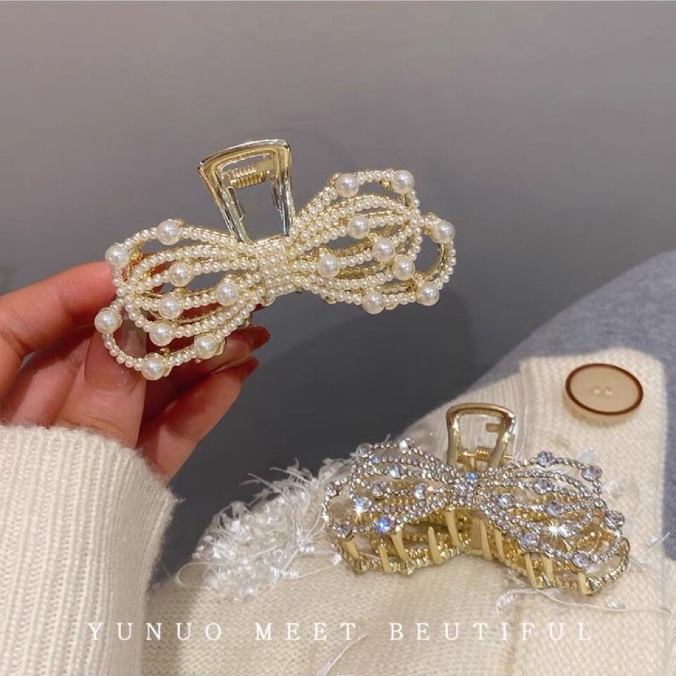 Kẹp Tóc Dạng Móng Vuốt Đính Ngọc Trai Kim Cương Nhân Tạo Tinh Tế Phong Cách Hàn Quốc Thời Trang Cho Nữ