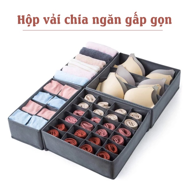Set 3 Khay Vải Đựng Đồ Lót Hộp Đựng Tất Vớ Gọn Gàng Ngăn Nắp