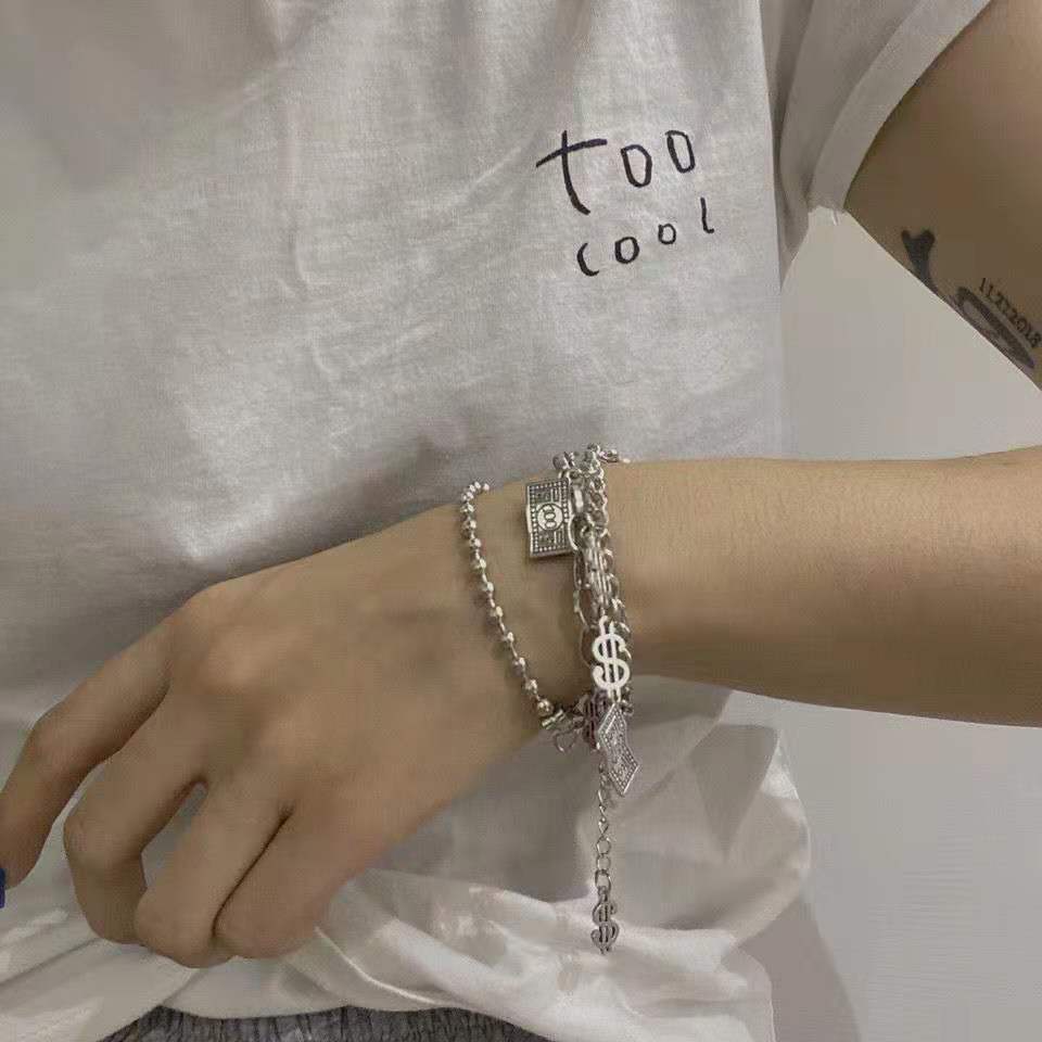 Vòng Tay Nhiều Lớp Mặt Hình Kí Hiệu Đô La Phong Cách Hip Hop Hàn Quốc Cá Tính Dành Cho Cặp Đô