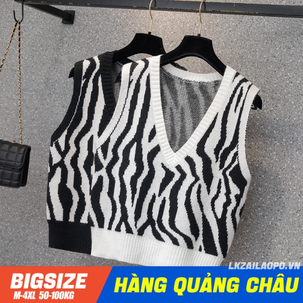 BIGSIZE Nữ (45-100kg) Áo sweater nữ len dệt kim gile form rộng Cổ Chữ V Không Tay Họa Tiết Ngựa Vằn Thời Trang Mùa Thu Mới Cho Nữ - Phong cách Hàn Quốc ulzzang - quảng châu cao cấp - cho người mập béo 45-100kg