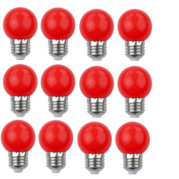 Bộ 12 bóng đèn trang trí tròn Đỏ Led A40 1W E27 - Đỏ Led A40 1W E27