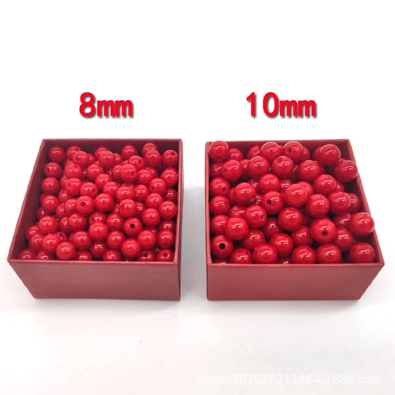 Hạt nhựa tròn đỏ làm đào đông 100g,nhuỵ hoa cây kim tiền,cỡ 6mm,8mm,10mm,12mm, 14mm vật liệu làm hoa đào đông