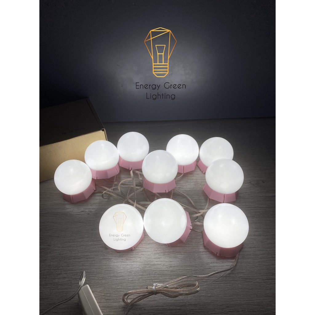 Bộ 10 bóng đèn led Energy Green Lighting gương trang điểm dán tủ tiện lợi Chân Đế Hồng siêu dễ thương BL-034