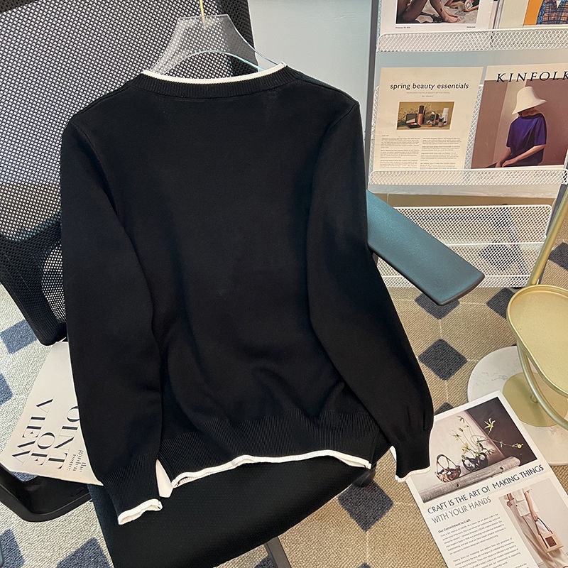 Áo Len Tay Dài Cổ Chữ V Giả Hai Lớp Phong Cách Hàn Quốc Thời Trang Thu Đông Cho Nữ