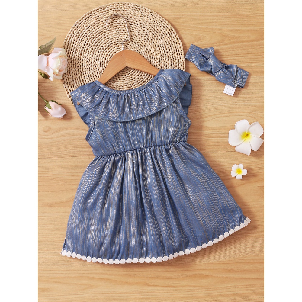 Đầm chữ A MIKRDOO tay cánh sen kèm băng đô thời trang mùa hè cho bé gái