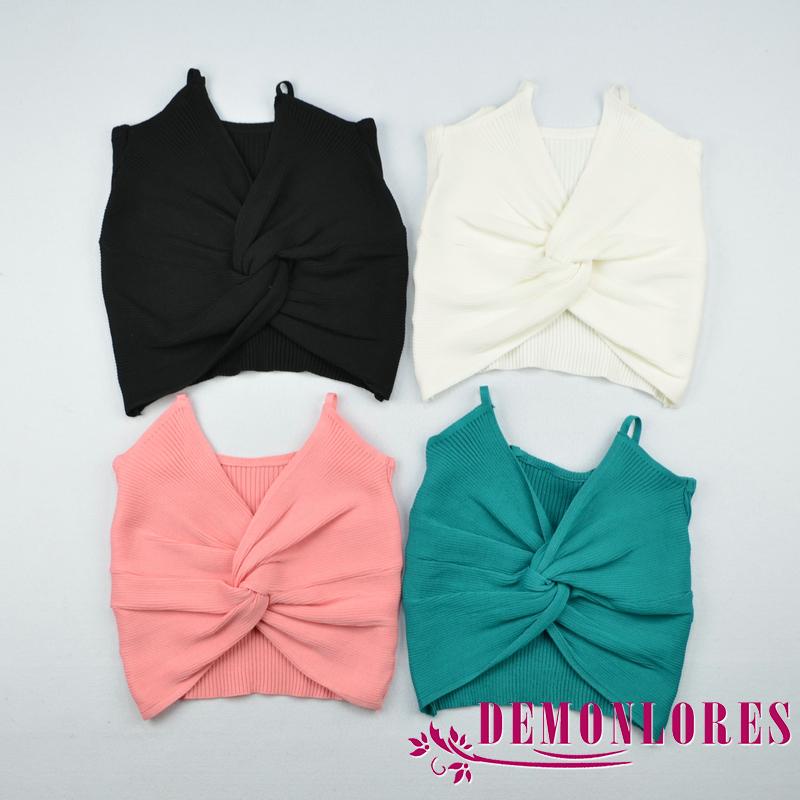Áo Croptop Dệt Kim Hai Dây Thiết Kế Xoắn Ngực Thời Trang Quyến Rũ Cho Nữ