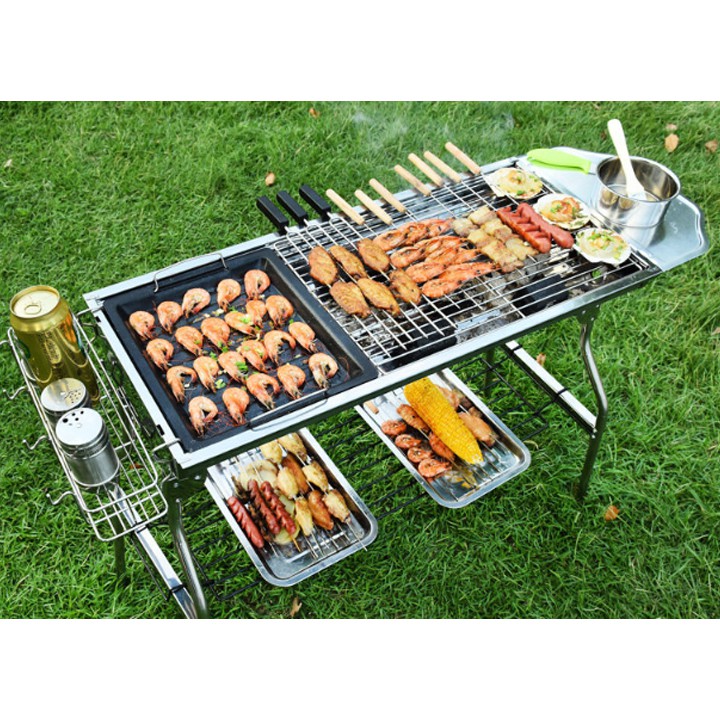 Bếp nướng ngoài trời 💎𝐅𝐑𝐄𝐄𝐒𝐇𝐈𝐏💎 BBQ dã ngoại nướng than hoa inox cao cấp có thể gấp gọn chân kèm phụ kiện