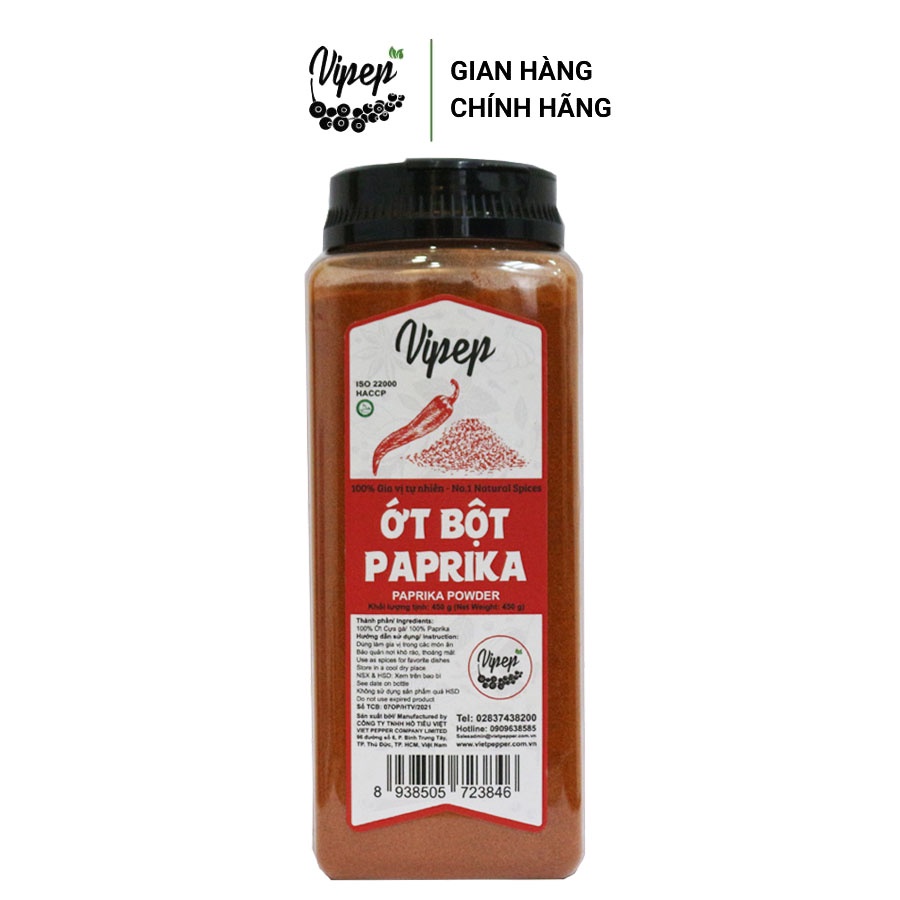 Bột ớt Paprika - ớt cựa gà xay nhuyễn, cay dịu và ngọt, gia vị tạo màu hấp dẫn cho món nướng, ướp, kim chi (hũ 450g)