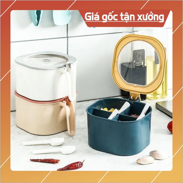 Hộp đựng gia vị -Hộp gia vị 4 ngăn -bằng nhựa cao cấp có nắp đậy kèm thìa muỗng  tiện dụng cho nhà bếp | BigBuy360 - bigbuy360.vn
