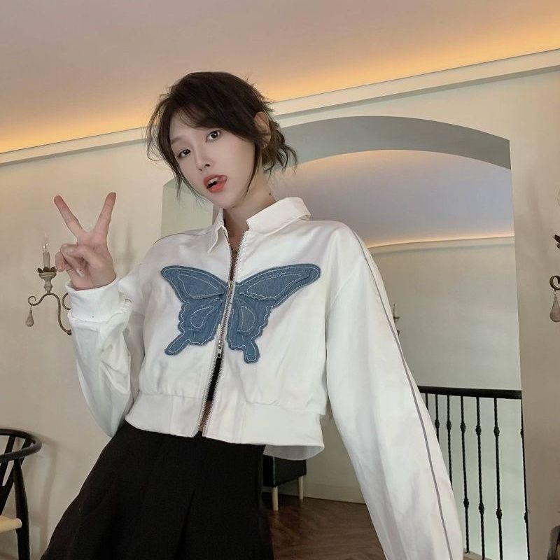 Áo Khoác Ngắn Thêu Hình Bướm Thời Trang Mùa Thu Mới 2022 Phong Cách Mỹ Cho Nữ