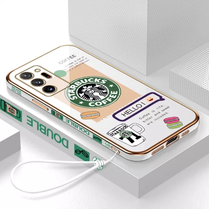 Ốp Điện Thoại Mềm Mạ Chrome Hình Vuông In Logo Starbucks Cho Samsung S22ULTRA S21FE NOTE20ULTRA