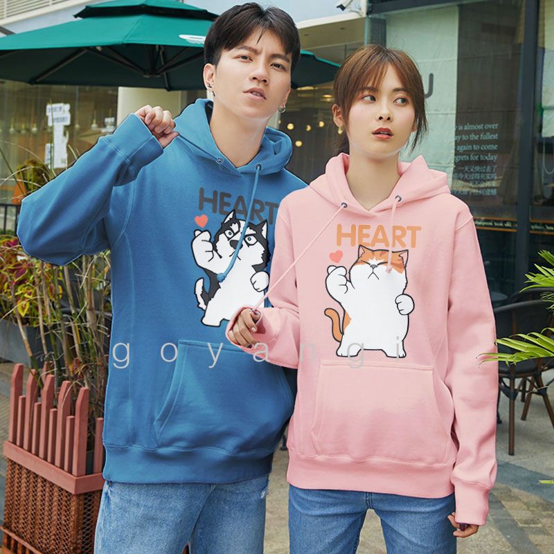 Áo hoodie goyangi Chó mèo bắn tim oversize phong cách hàn quốc