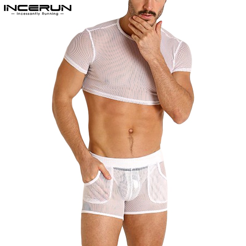 Set áo INCERUN tay ngắn trong suốt + quần lót phong cách mùa hè quyến rũ sành điệu