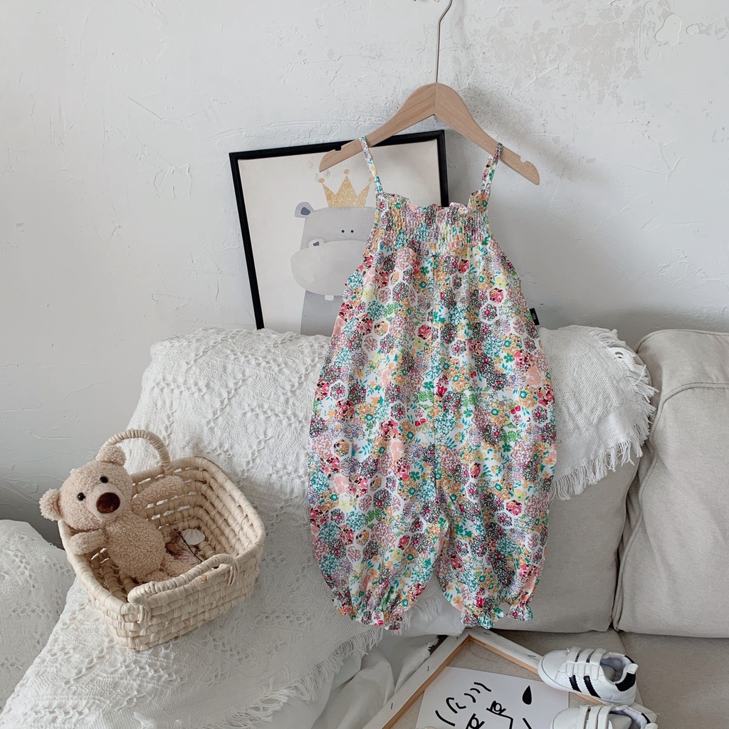 Quần yếm Dáng Rộng Hoạ tiết Hoa Phong Cách Hàn Quốc Bé Gái