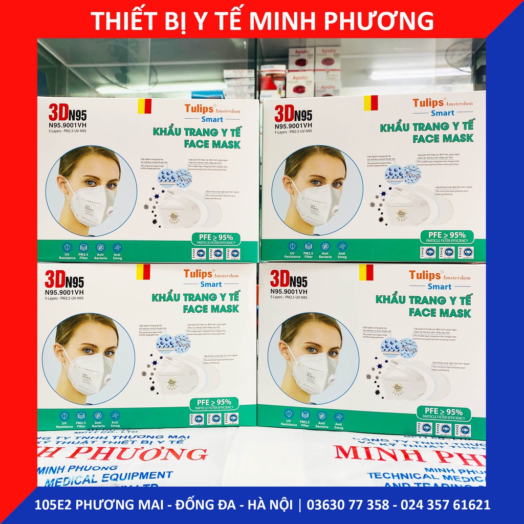 [Bán lẻ từng chiếc] Khẩu trang y tế 3D TULIPS N95 9001VH - Có van 1 chiều