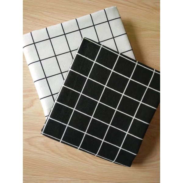 Vải Bố Vải Canvas Decor Trang Trí May Rèm Làm Khăn Bàn Hoạ Tiết Caro Đen
