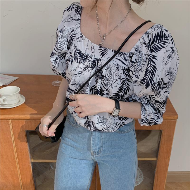 Áo Sơ Mi Tay Phồng Họa Tiết Hoa Phong Cách Retro Thời Trang Cho Nữ
