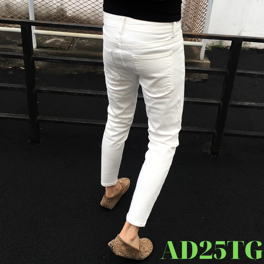 Quần jean nam trắng không rách chất bò cao cấp co dãn 4 chiều cực đẹp, quần rin nam QDM250 Nhiều mẫu mới