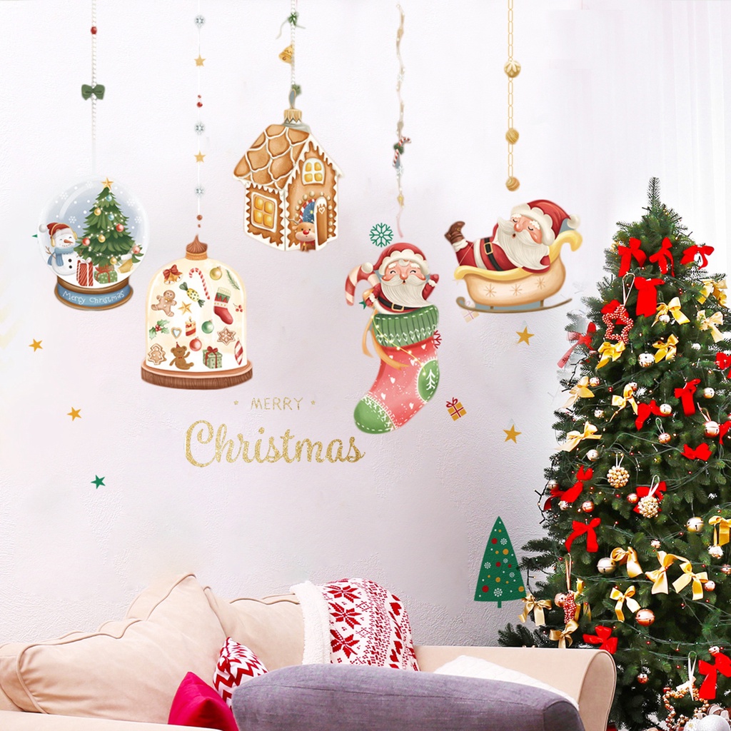 Đề Can Dán Cửa Kính Chống Nước Dạng Lột Tháo Được DIY Hình Ông Già Noel Và Người Tuyết Trang Trí Giáng Sinh