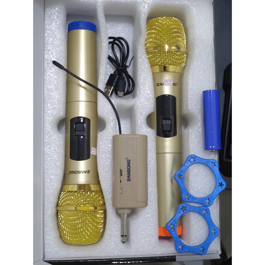 Bộ 2 micro karaoke không dây Zansong S28 kết nối uhf cho loa kéo- Hỗ trợ các thiết bị có jack cắm 3.5mm
